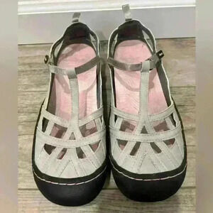 Jsport light grey, pink and black strap sandals size 8